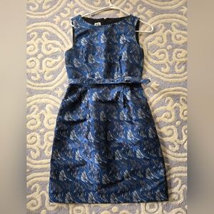 Anne Klein Blue Jacquard Belted Cocktail Dress - 4